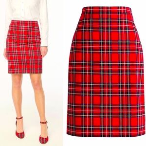 J Crew Womens Skirt Pencil Straight Sateen Career Tartan Plaid Red Size 6
